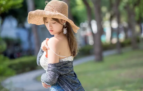 Wallpaper girl, hat, Asian