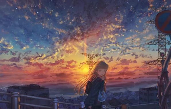 Picture girl, sunset, the city