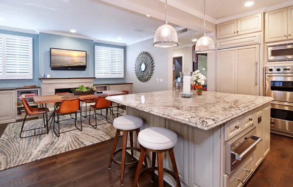 Kitchen, furniture, table, cottage, TV, kitchen, interior, design
