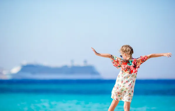 Sea, beach, summer, ship, girl, liner