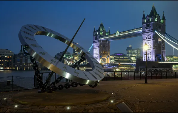 Picture bridge, lights, England, London, Thames, Tower Bridge