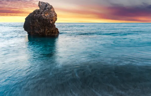 Rock, the ocean, dawn, island, Greece, Milos Beach, Lefkada