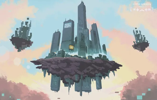 The sky, The city, Island, Skyscrapers, Fiction, Porter Robinson, City in the sky, Floating island