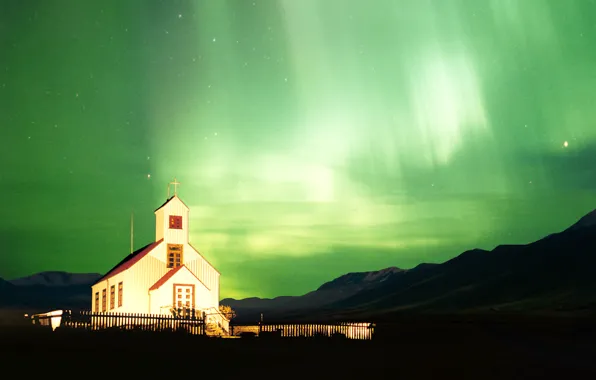 Picture night, Northern lights, chapel, Northern Lights