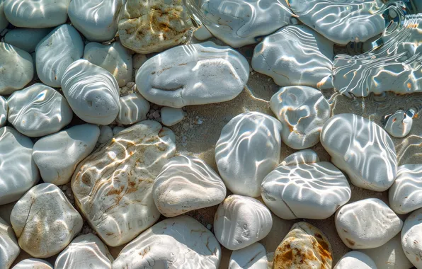 Water, light, strips, pebbles, glare, stones, the bottom, texture