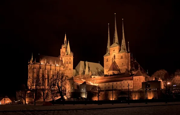 Night, lights, castle, Germany, Erfurt