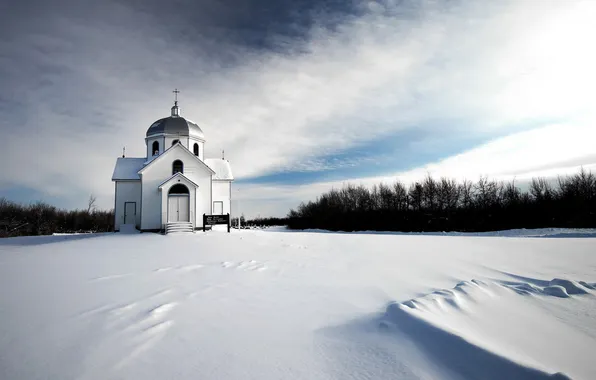 Winter, landscape, temple