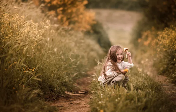Summer, grass, joy, nature, childhood, face, emotions, mood