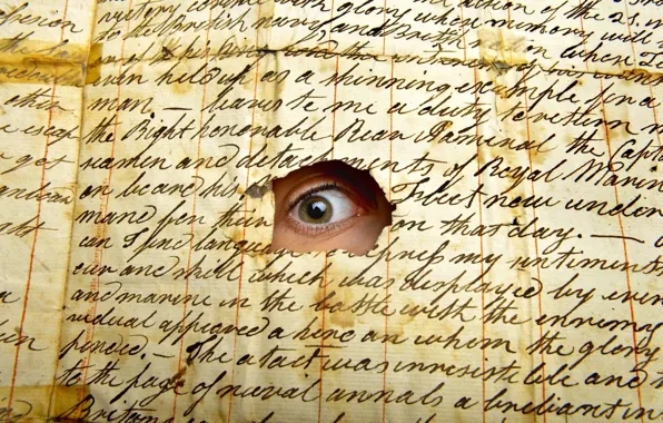 Eyes, paper, the inscription, line