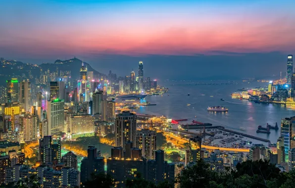 The city, Hong Kong, China, night city