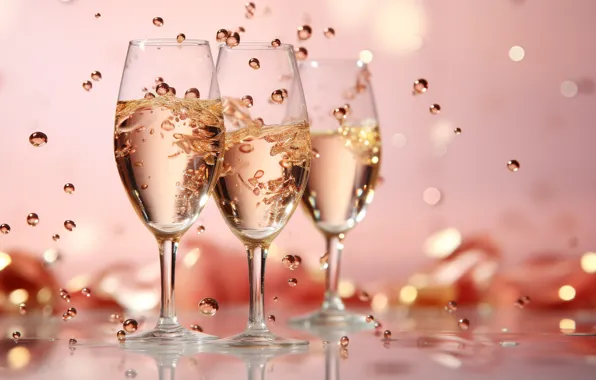 Holiday, wine, glasses, Christmas, alcohol, New year, champagne, bokeh