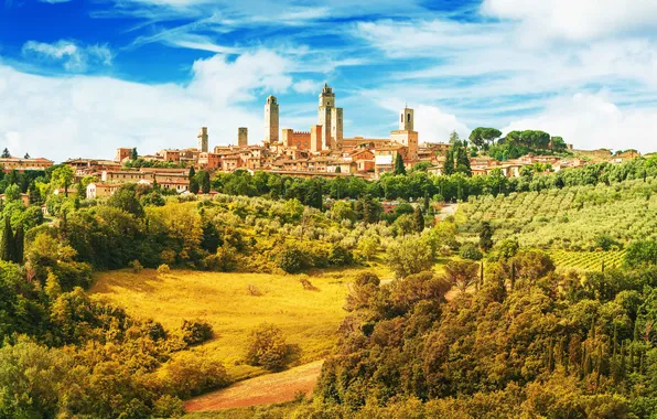 Landscape, nature, panorama, old, italy, meadow, medieval, landmark