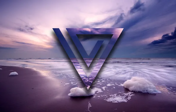 Water, abstraction, wave, triangle, purple beach
