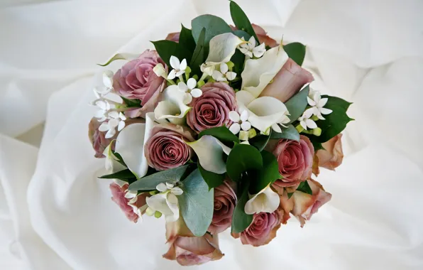 Roses, bouquet, composition, Calla lilies