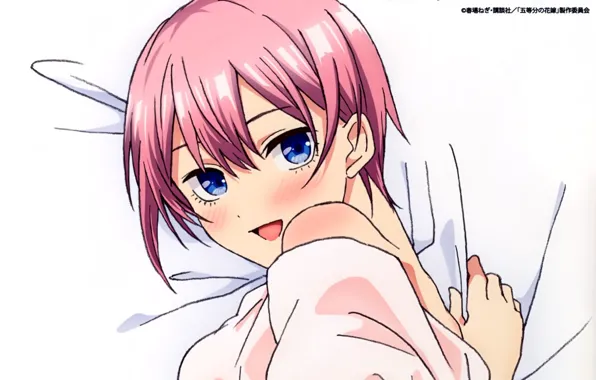 Haircut, shoulders, bangs, blue eyes, white shirt, Nakano Ichika, Five brides, Toubun no Hanayome