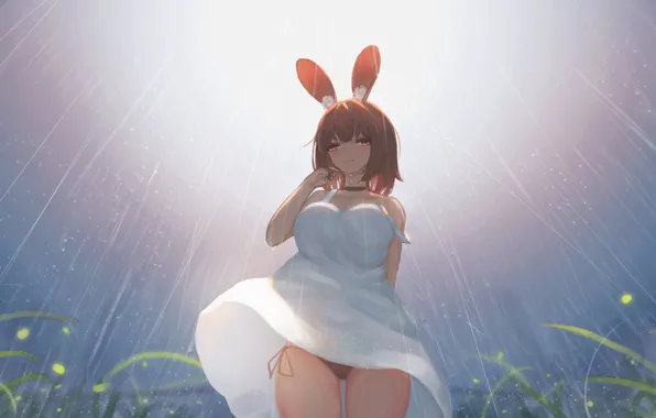 Picture girl, rain, ears