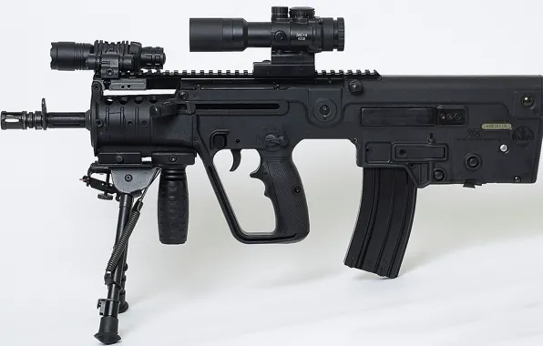 Gun, weapon, background, rifle, assault rifle, machine gun, telescope, Tavor