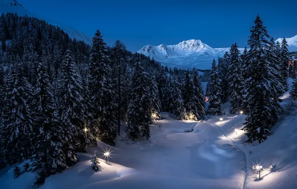 Winter, snow, mountains