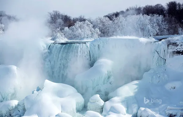 Picture ice, snow, trees, river, Niagara, Canada, Ontario, American falls