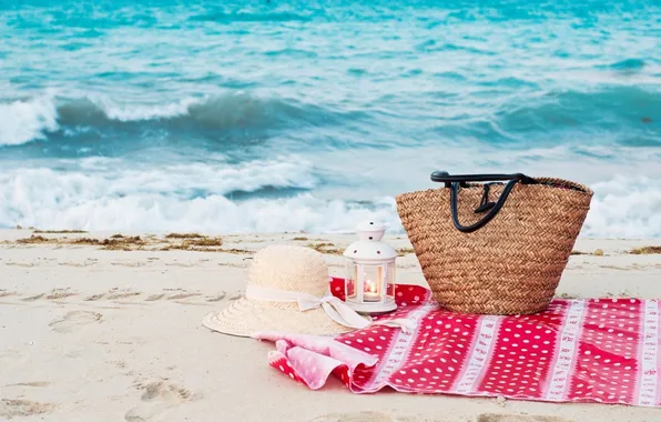 Sand, sea, wave, beach, traces, nature, hat, flashlight