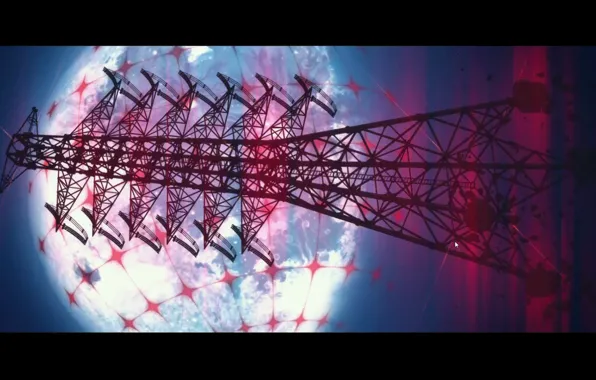 Night, evangelion, power lines, el barrier