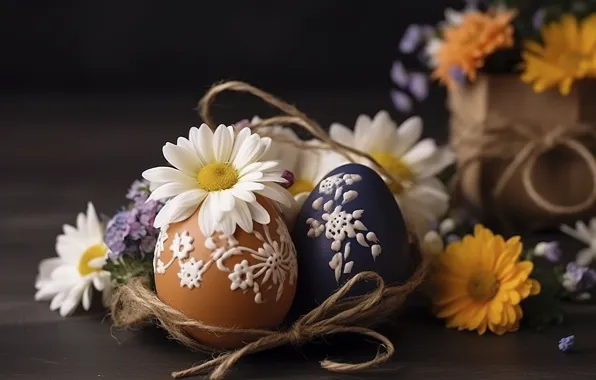 Flowers, table, holiday, egg, eggs, bouquet, spring, Easter