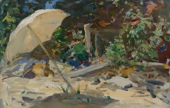 Picture picture, umbrella, Irving Ramsay Wyles, The beach in Shinnecock. Long Island, Irving Ramsay Wiles