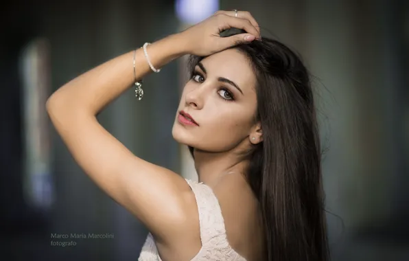 Look, brunette, gesture, long hair, beautiful girl, charm, Marco Maria Marcolini