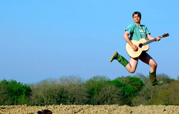 Picture jump, guitar, male, a man with a guitar
