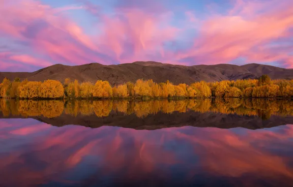 Autumn, the sky, reflection, lake, river, paint