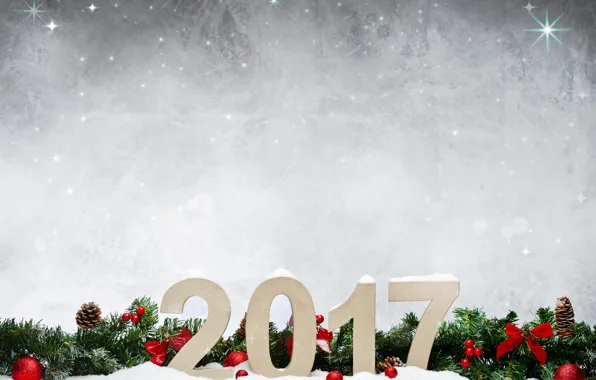 Picture New Year, Branches, Balls, Bumps, Holidays, Template, 2017