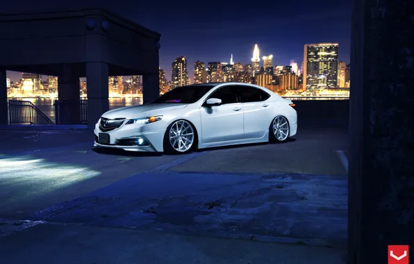 Picture Car, Nigth, Vossen, TLX, White, Wheels, Tuning, Acura