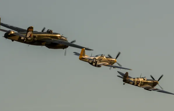 Flight, aircraft, P-51, Spitfire, B-25