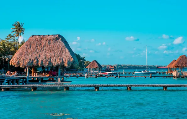 Wallpaper palm trees, the ocean, coast, Mexico, piers, Bakalar and ...