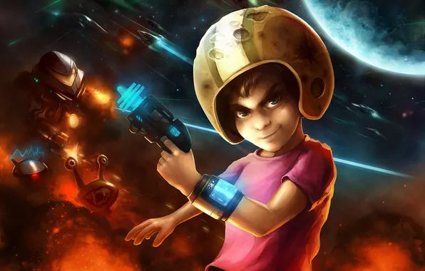 Stars, the explosion, weapons, fiction, planet, snail, boy, art