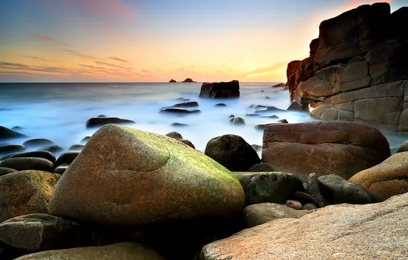 Sea, the sky, clouds, stones, rocks