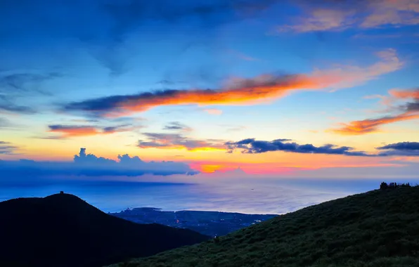 The sky, landscape, sunset