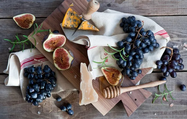 Cheese, grapes, figs