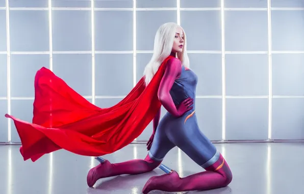 Picture girl, cosplay, superwoman, blonde, costume, cape