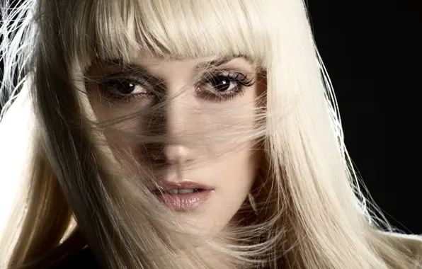 Picture eyes, look, eyelashes, hair, blonde, lips, singer, black background