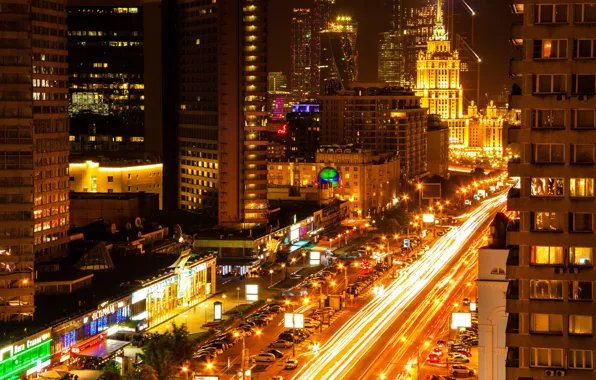 Night, Moscow, Russia, Russia, night, Moscow, New Arbat