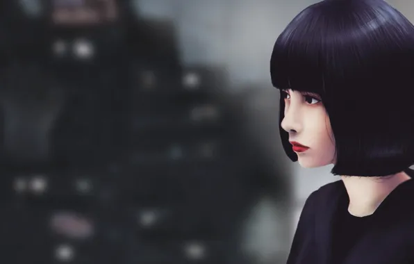 Picture girl, face, figure, brunette, girl, Asian, art, curls