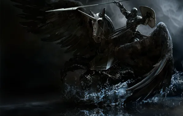 Horse, warrior, rider, knight, Pegasus