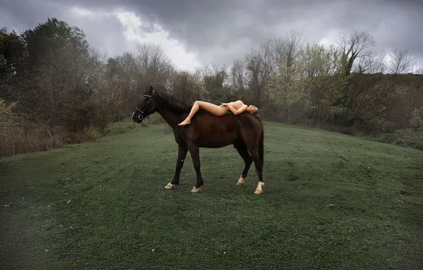 Glade, beauty, Amazon, eroticism, Shaklein Alex, naked on a horse