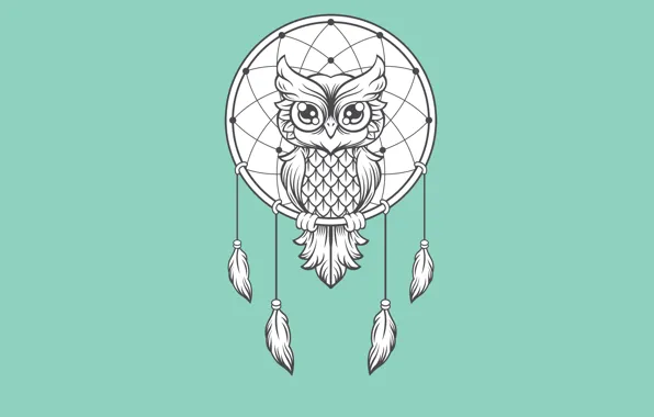 Picture owl, bird, minimalism, light background, owl, Dreamcatcher, dreamcatcher, dream catcher