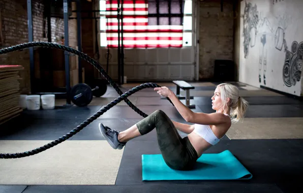 Picture blonde, female, rope, training, crossfit, Workout
