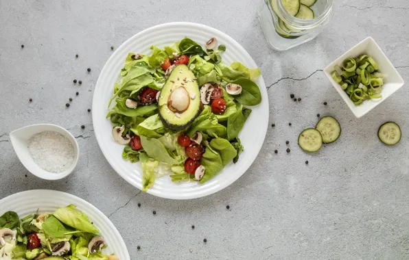 Mushrooms, avocado, spinach