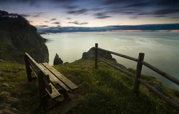 Picture sea, landscape, bench