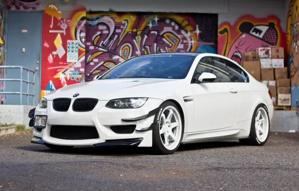 White, graffiti, bmw, BMW, white, front view, e92