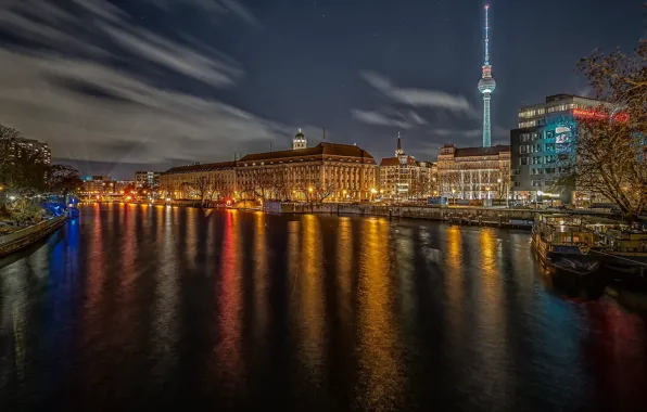 Night, lights, Germany, Berlin